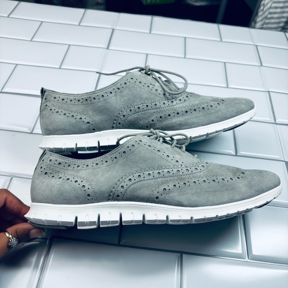 Women's ZERØGRAND Wingtip Oxfords IRONSTONE SUEDE-OPTIC WHITE size 11B - Picture 6 of 12